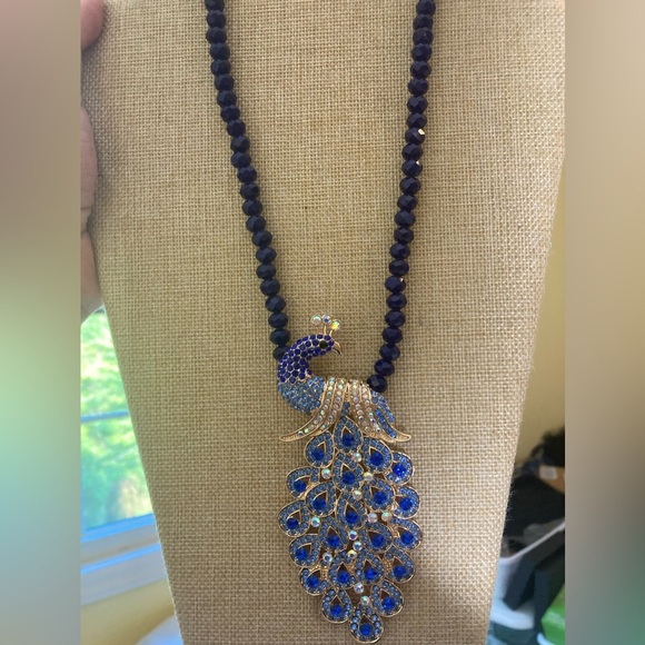 Eye Candy Jeweled Peacock Necklace with Blue Crystals New w/ Tags - Picture 10 of 14